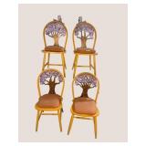 4 TREE DECORATED MAPLE CHAIRS