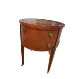 OVAL LEATHER TOP 1 DRAWER TABLE