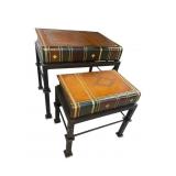 LEATHER ADORNED IRON BASE SET OF 2 STACKING TABLES