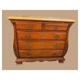 CHERRY CARVED MARBLE TOP 5 DRAWER CHEST