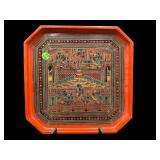 VINTAGE BURMESE LACQUER METAL TRAY