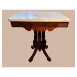 WALNUT VICTORIAN MARBLE TOP TABLE