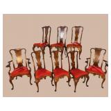 8 ANTIQUE BURLED WALNUT QUEEN ANNE CHAIRS