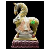 LARGE ORIENTAL RESIN CARVED HORSE ON STAND