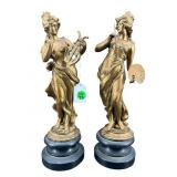2 METAL FIGURES OF LADY MUSICIAN AND LADY ARTIST