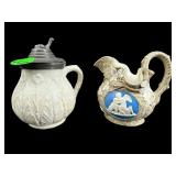 2 PCS MINIATURE ANTIQUE STONEWARE PITCHERS