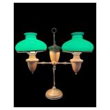 ANTIQUE ELECTRIFIED DOUBLE SHADE STUDENT LAMP