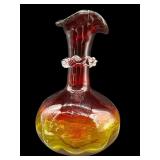 RAINBOW GLASS AMBERINA APPLIED SWIRL RUFFLED VASE