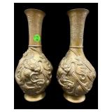 2 JAPANESE CARVED BRASS VASES