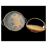 2 PC LOT OF WOVEN BASKET TRAY AND BASKET