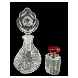 2 PC LOT CRYSTAL PERFUME BOTTLES WITH STOPPERS