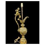 LARGE SOLID BRASS CHERUB FIGURAL URN TABLE LAMP