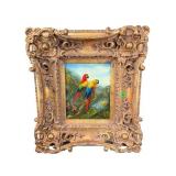 PAINTING ON BOARD OF PARROTS