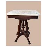 WALNUT VICTORIAN MARBLE TOP TABLE, AS IS