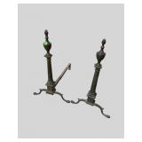 PR OF EARLY BRASS COLUMN ANDIRONS