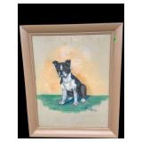 MID CENTURY FRENCH BULLDOG PAINTING ON FABRIC