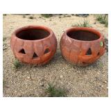 2 TERRACOTTA JACKO LANTERN PLANTERS