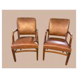 2 GUNLOCKE FURNITURE WALNUT LEATHER CHAIRS