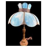 BLUE SLAG GLASS ANTIQUE LAMP