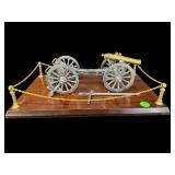 PEWTER AND BRASS GATLING USA 1888 GUN ON WOODEN