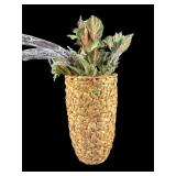 LARGE WOVEN BASKET VASE WITH FAUX FLOWERS