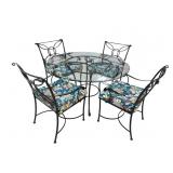 IRON 5 PC GLASS TOP TABLE AND 4 CHAIRS