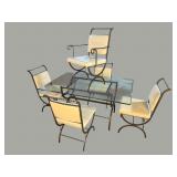 GLASS TOP IRON DESIGNER TABLE AND 5 CHAIRS