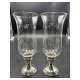ETCHED CRYSTAL & STERLING CANDLE HOLDERS