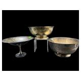 3 PC LOT SILVERPLATE BOWLS & COMPOTE