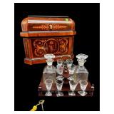INLAID MAHOGANY TANTALUS SET