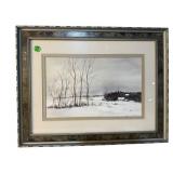 R WELLS WINTER LANDSCAPE WATERCOLOR
