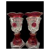 PR OF RUBY FLASH CRYSTAL BULLSEYE CELERY VASES