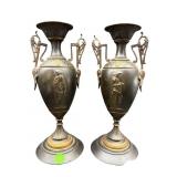 PR OF BRONZE AND BRASS GRECIAN FIGURAL URNS