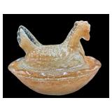 2.5 IN MARBLEIZED MINIATURE CARAMEL SLAG HEN ON