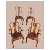 4 ANTIQUE ALL BURLED CHIPPENDALE CHAIRS