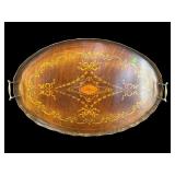 LARGE ANTIQUE MAHOGANY INLAID SERVING TRAY