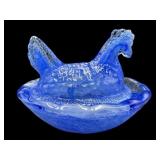 2.5 IN MARBLEIZED MINIATURE BLUE SLAG HEN ON NEST