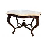 WALNUT VICTORIAN TURTLE TOP MARBLE TABLE