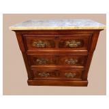 WALNUT VICTORIAN 3 DRAWER MARBLE TOP CHEST
