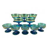 SET OF 10 GOLD ETCHED CELESTE BLUE SHERBERT STEMS