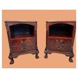 2 MAHOGANY CHIPPENDALE 2 DRAWER NIGHT STANDS