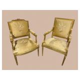 2 GOLD DECORATED OPEN ARM CHAIRS