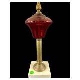 VICTORIAN STYLE RUBY RED AND BRASS LAMP