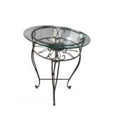 GLASS AND IRON SUNBURST END TABLE