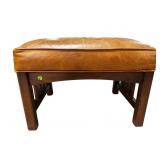 ARTS & CRAFTS STYLE OAK LEATHER STOOL
