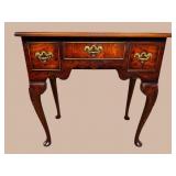 QUEEN ANNE MAHOGANY AND BURLED 3 DRAWER STAND