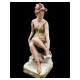 LARGE PAINT DECORATED ROYAL DUX LADY FIGURE