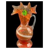 OZARKS HANDBLOWN ORANGE SLAG CADMIUM GLOW PITCHER