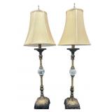 2 CRACKLE GLASS & METAL TALL BUFFET LAMPS