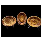 LOT OF 3 BENNINGTON ANTIQUE YELLOWWARE OVAL